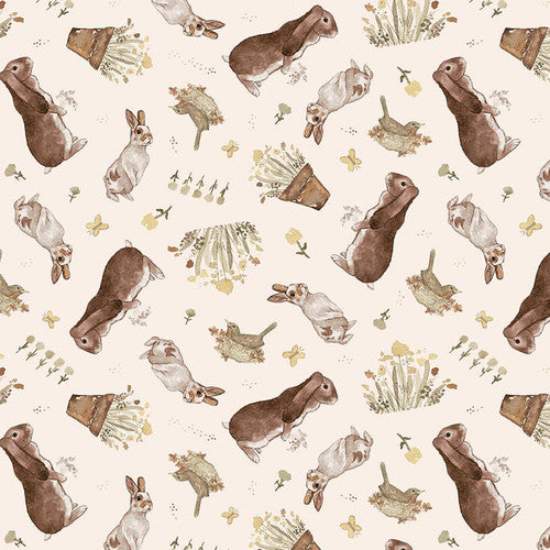 Dawn Rosengren for Henry Glass & Co | You Are My Sunshine 'Bunny Toss' Cream 1461-43: by the 1/2m