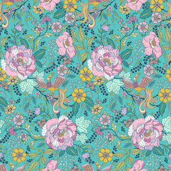 Fizah Malik Designs for Dashwood Studio | Pareeza Ace Lawn (145cm wide) 'Floral Phoenix' TEAL 1682L: PRECUT 1/2m