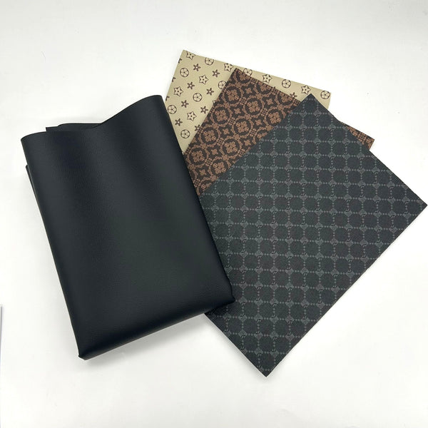 SPECIAL BUY: 3 x A4 Sheet Fashion PU (patterns will vary) + ½m Black Leatherette