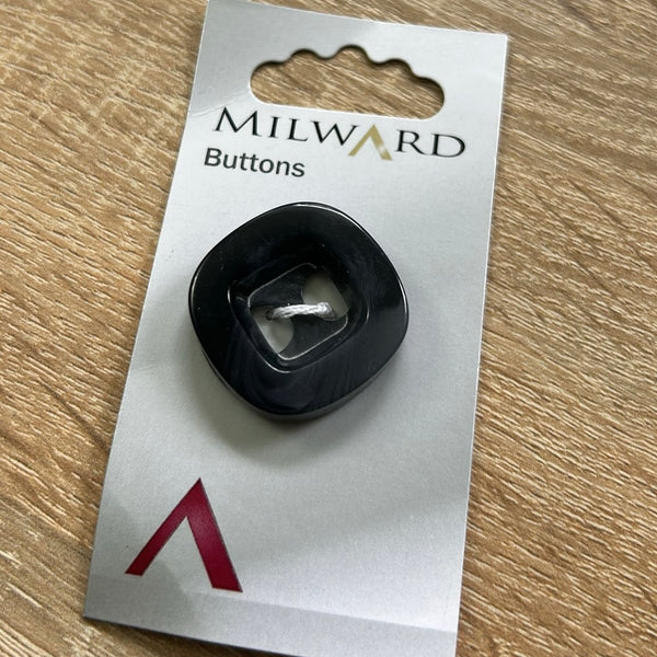 BUTTON: Milward 1303 C: Charcoal Tortoiseshell Effect 1" Diameter Rounded Square