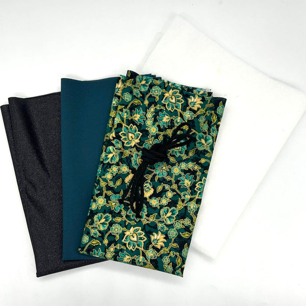 NM Designs Workshop Bundle | Month 4: Square Drawstring Pouch: Robert Kaufman | Jeweled Leaves AXUM-21610-213 TEAL