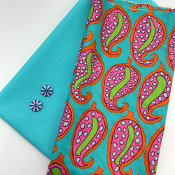 Fat Quarter Duo + 2 Kaffe Buttons: Kaffe Fassett Collective 'Pasha Paisley' Aqua + Aqua option