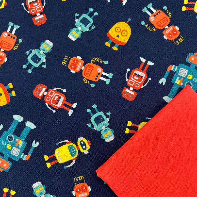 Half Metre Heaven: MK Surface for Cloud9 Fabrics | High Gear 'Robots' on Navy 227384 with Hot Tomato