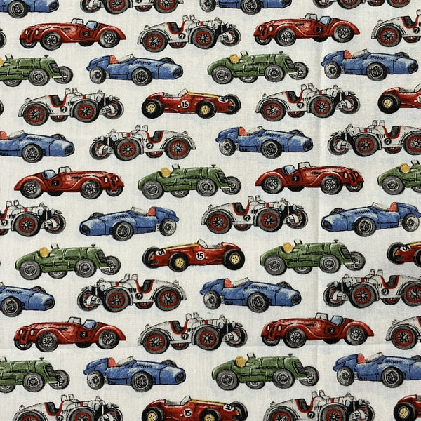 BOLT END SALE: Sevenberry | American Vintage (Cotton Printed Broad Cloth) 'Racecar' Ivory 850457D1-1: Approx 2.2m