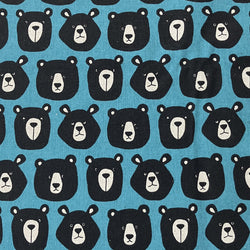 Sevenberry | Cotton Linen Canvas 'Kyoton Bears' Blue 850472D1-2: by the 1/2m