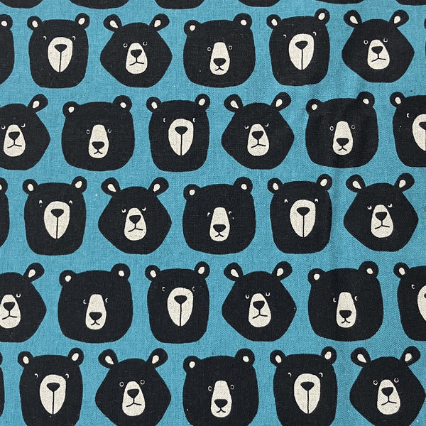 Sevenberry | Cotton Linen Canvas 'Kyoton Bears' Blue 850472D1-2: by the 1/2m