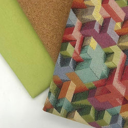 FABRIC TRIO: 1/2m Tapestry Fabric 'Spectrum' + 1/2m Apple + LQ Small Grain Cork