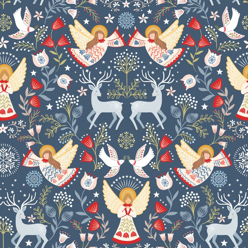 Lewis & Irene | Peace and Joy 'Peace and Joy' on Festive Blue (Metallic Gold) C108.3: by the 1/2m