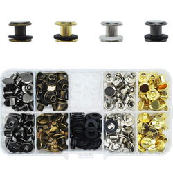 HARDWARE: Screwback 'Chicago Screws' Rivet Set: M5 x 6mm Size: 4 Colours (Gold, Silver, Brass and Black)