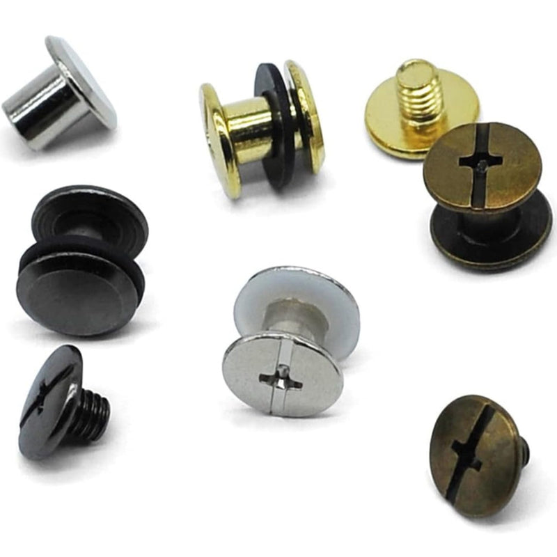 HARDWARE: Screwback 'Chicago Screws' Rivet Set: M5 x 6mm Size: 4 Colours (Gold, Silver, Brass and Black)