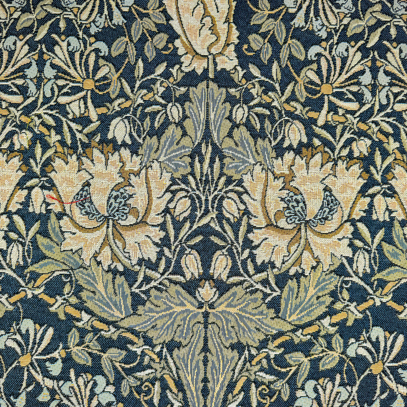 BOLT END PIECE: Chatham Glyn | Luxury Weight Cotton Rich Tapestry Fabric 'Honeysuckle' Navy NWW015: Approx 0.45m