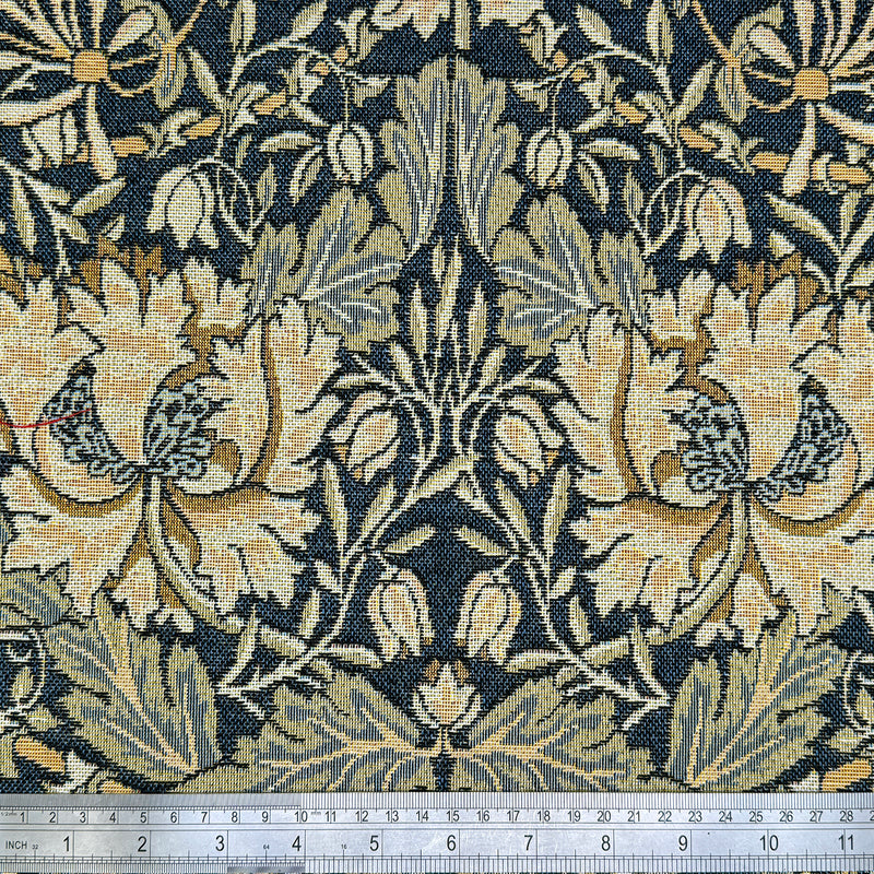 BOLT END PIECE: Chatham Glyn | Luxury Weight Cotton Rich Tapestry Fabric 'Honeysuckle' Navy NWW015: Approx 0.45m