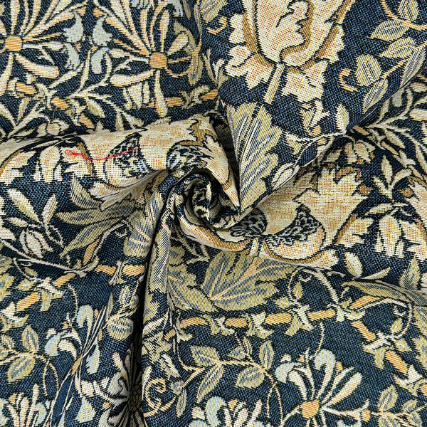 Chatham Glyn | Luxury Weight Cotton Rich Tapestry Fabric 'Honeysuckle' Navy NWW015: by the METRE