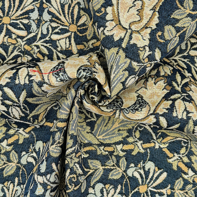 BOLT END PIECE: Chatham Glyn | Luxury Weight Cotton Rich Tapestry Fabric 'Honeysuckle' Navy NWW015: Approx 0.45m