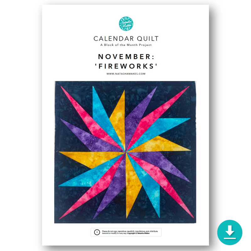 INSTRUCTIONS with Template: Calendar Quilt | BLOCK 11 November 'Fireworks': DIGITAL DOWNLOAD