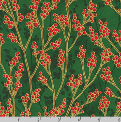 BOLT END SALE: Robert Kaufman Fabrics | Holiday Flourish - Festive Finery 'Berries' SRKM-22291-274 PINE: Approx 2.5m