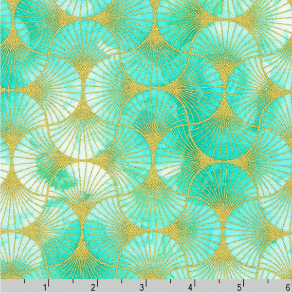 Robert Kaufman Fabrics | Golden Vibes 'Fans' AINDM-22739-70 AQUA: by the 1/2m