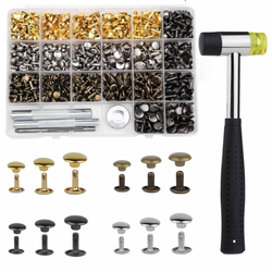 TOOLS: Double Cap Rivets Set (360 sets): 7mm, 10mm, 12mm: with Punch Tools, Setter Base and Rubber Hammer