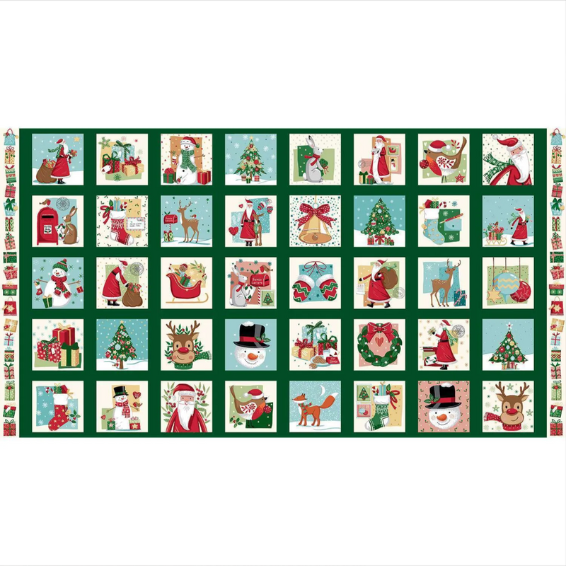 Makower UK | Christmas Wishes 'Squares Panel' D#040/1: Precut Approx 60cm x 112cm (24" x 44") Panel