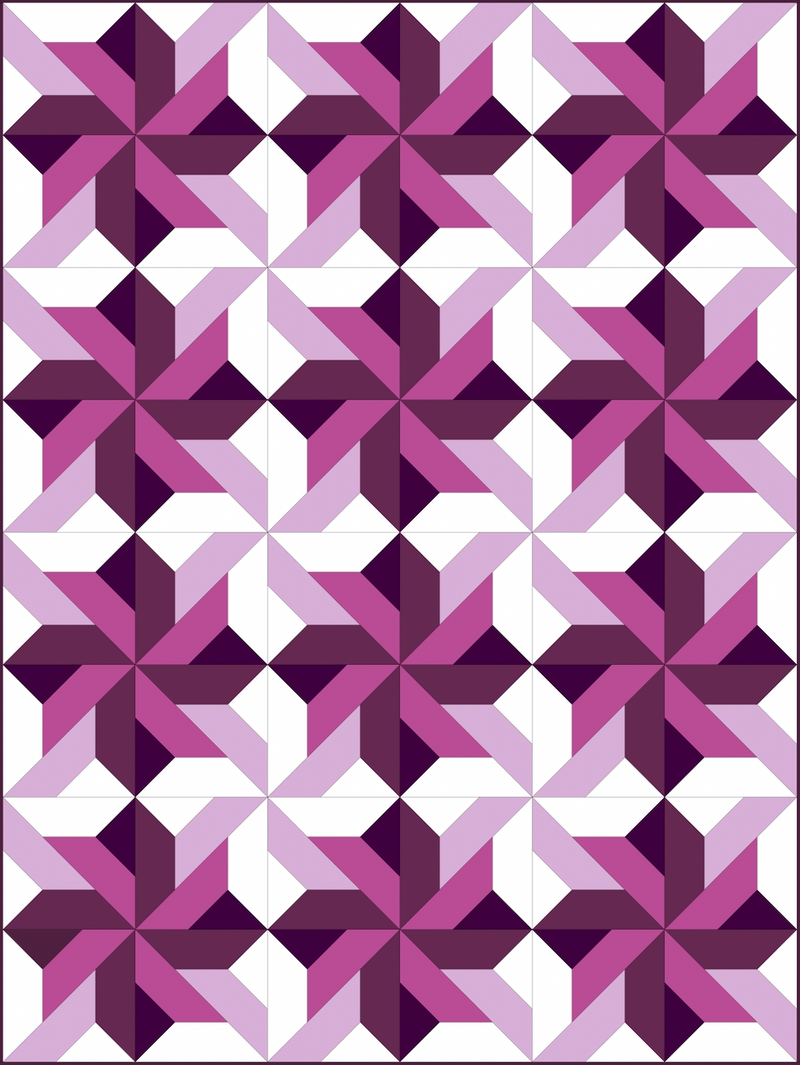 FABRIC KIT: One Block Wonder 'Whirling Star': White, Purple, Amethyst, Magenta