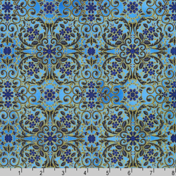 Robert Kaufman Fabrics | Decadent Garden 'Tile Print' SRKM-22544-4 BLUE: by the 1/2m