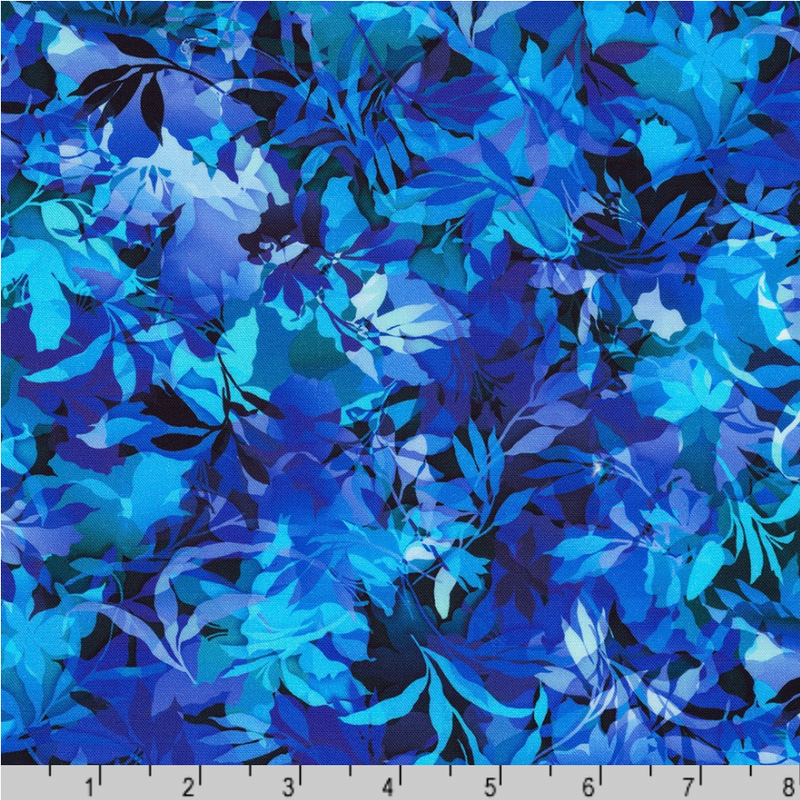 Robert Kaufman Fabrics | Artful Blooms 'Leaf Print' SRKD-22688-69 MIDNIGHT: by the 1/2m