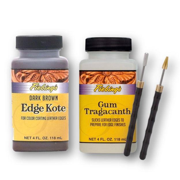 HARDWARE Bundle: 2pcs Leather Edge Dye/ Printing Tool, Fiebing's Gum Tragacanth & Fiebing's Edge Kote in BROWN