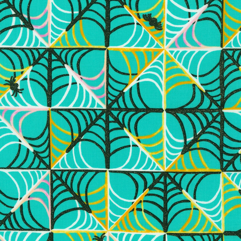 Premium Half Metre Heaven: Robert Kaufman Fabrics | Wishwell: Bat-Tastic 'Webs' WELM-21706-213 TEAL with Baltic CTO