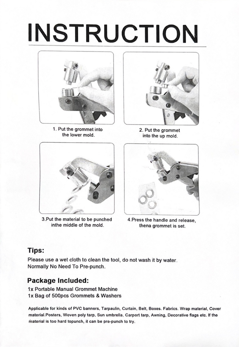 HARDWARE: Heavy Duty Grommet Tool with 200pc (Silver colour and Gold colour) Grommets and Washers set