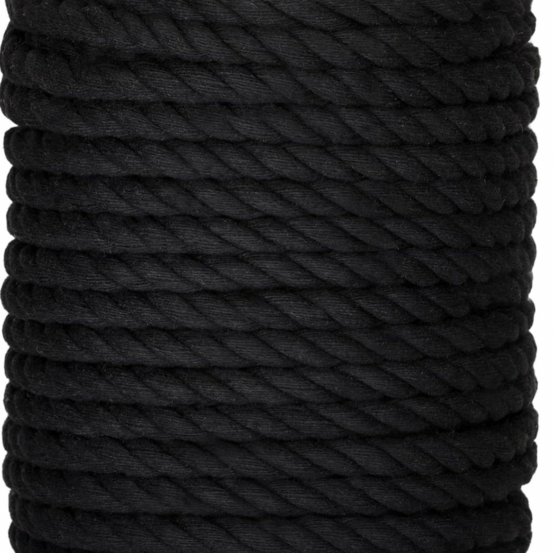 CORD: 6mm COTTON TWINE in Black: by the ½m