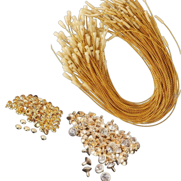 HARDWARE: 100 Pcs Rhinestone Rivets + 100 Pcs Snap Ornament Strings in Gold