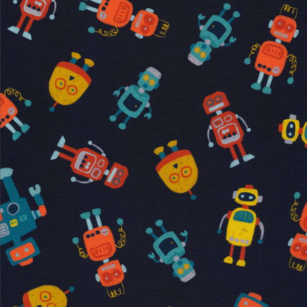 MK Surface for Cloud9 Fabrics | High Gear 'Robots' on Navy 227384: by the ½m