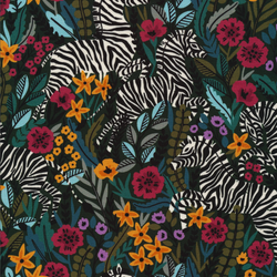 Maria Galybina for Cloud9 Fabrics | Zebras 'Frolicking Zebras' on Multi Green 227372: by the ½m