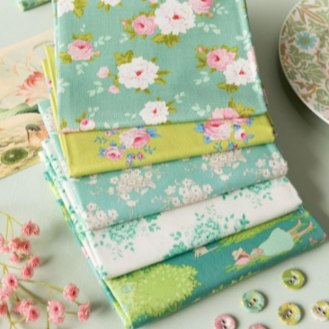 Tilda | Sunday Brunch Collection: FIVE Fabrics CUT TO ORDER in ¼m increments: LIME/TEAL