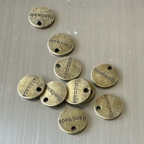 HARDWARE ACCESSORY: Round 1.5cm Diameter "handmade" metal Discs/Tags: Set of 10 in antique colour