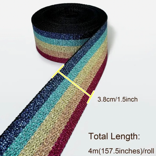 WEBBING: Luxurious Metallic Jacquard: 1.5" Wide x 4 Metre Length: Option C Multi / Rainbow