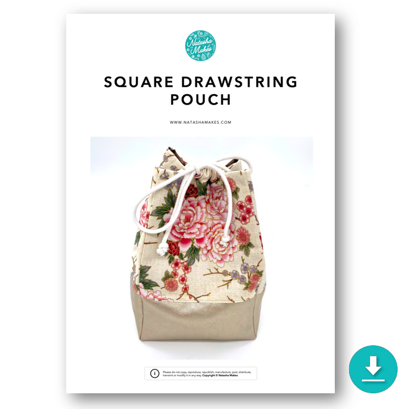 INSTRUCTIONS WITH TEMPLATE: Square Drawstring Pouch: DIGITAL DOWNLOAD