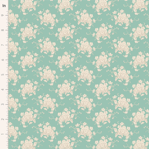 Tilda | Sunday Brunch Collection: 100581 'White Flower' Teal: by the ½m