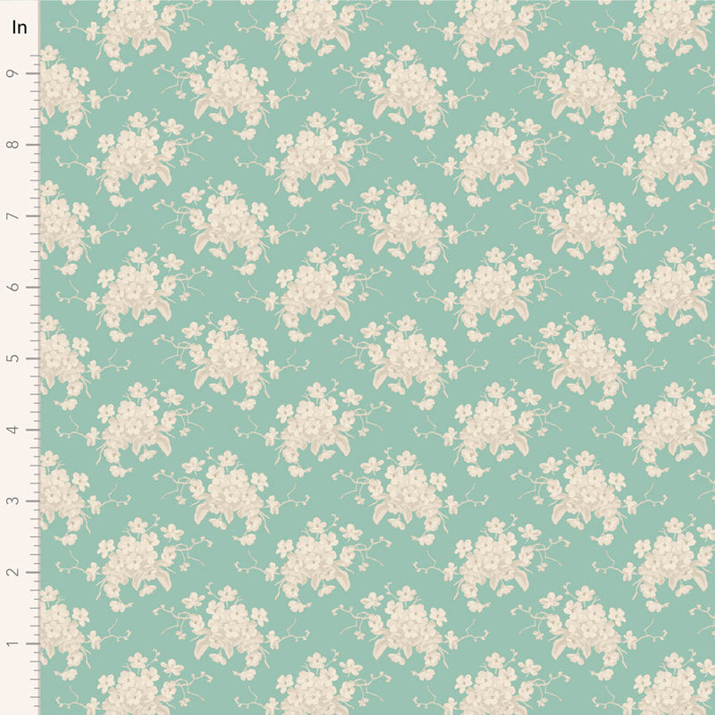 Tilda | Sunday Brunch Collection: 100581 'White Flower' Teal: by the ½m