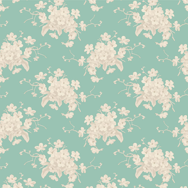 Tilda | Sunday Brunch Collection: 100581 'White Flower' Teal: by the ½m