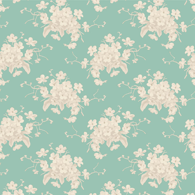 Tilda | Sunday Brunch Collection: 100581 'White Flower' Teal: by the ½m