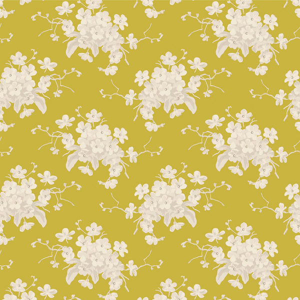 Tilda | Sunday Brunch Collection: 100590 'White Flower' Sour Yellow: by the ½m