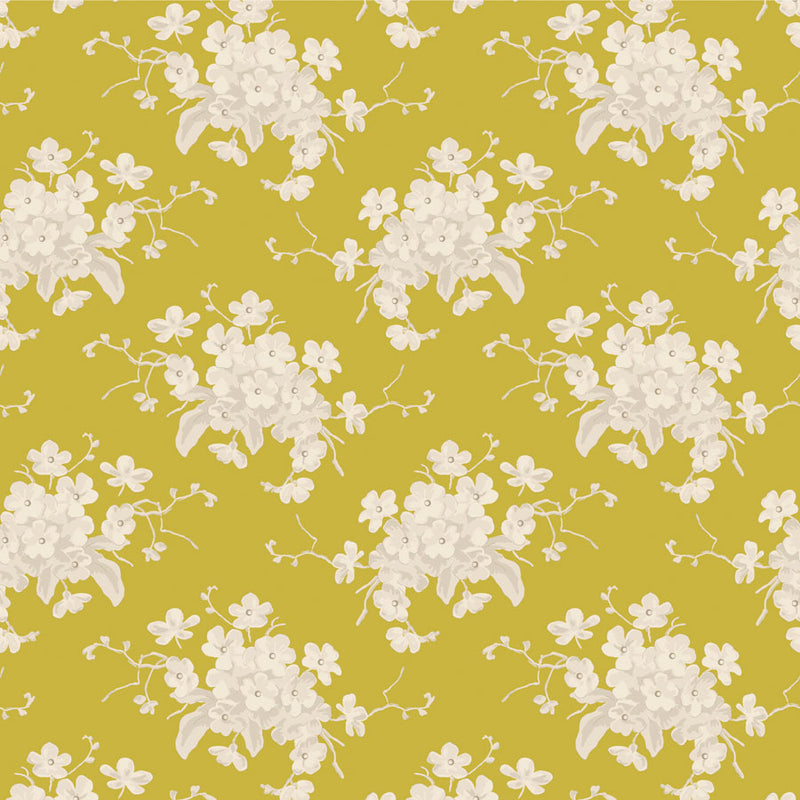 Tilda | Sunday Brunch Collection: 100590 'White Flower' Sour Yellow: by the ½m