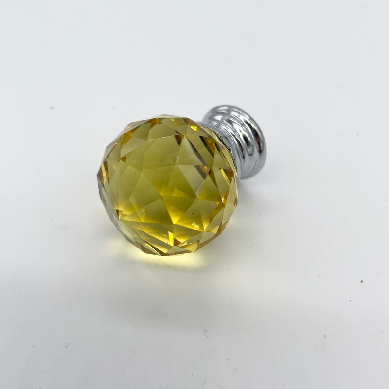 HARDWARE: 30mm Faceted Crystal Ball Effect Knob with Round Silver Colour Base: GOLD (YELLOW DIAMOND)