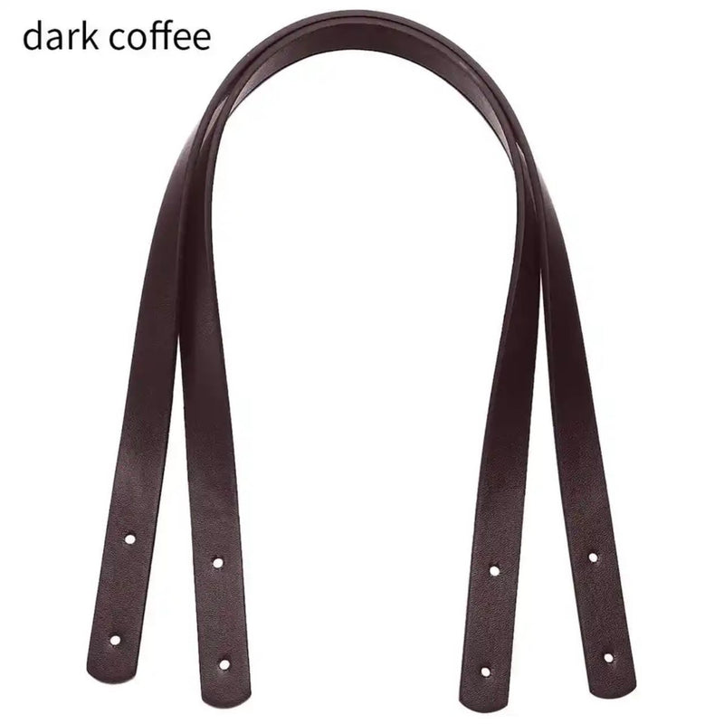 HARDWARE: 60cm Detachable PU Leather Bag Straps + Rivets: One Pair in DARK COFFEE BROWN