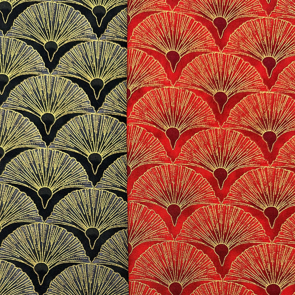 HALF METRE DUO: Leesa Chandler | Melba 'Fan' Black 0005 7 + 'Fan' 0005 2 Bright Red