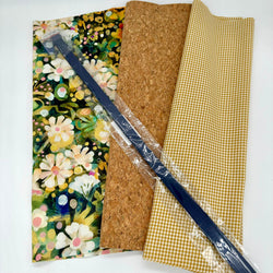 FABRIC + RIVET HANDLES: ½m Este MacLeod 'Cosmo' Multi + ½m Tilda 'Woven Gingham' Yellow + FQ Large Grain Cork