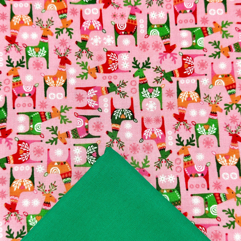 Half Metre Heaven: Makower UK | Christmas Brights 'Rudolph' Pink D#23/P with Emerald