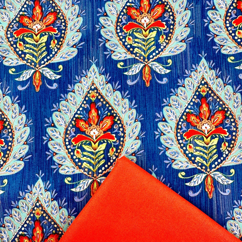 Half Metre Heaven: Dena Designs | Bohemia 'Kamala' PWDF274 INDIGO with Hot Tomato