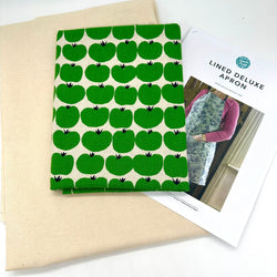 FABRIC KIT with INSTRUCTIONS: Lined Deluxe Apron: 1m Sevenberry for Robert Kaufman | Cotton/Linen 'Tomato' 0412D1-2 GREEN + 1m EW Calico